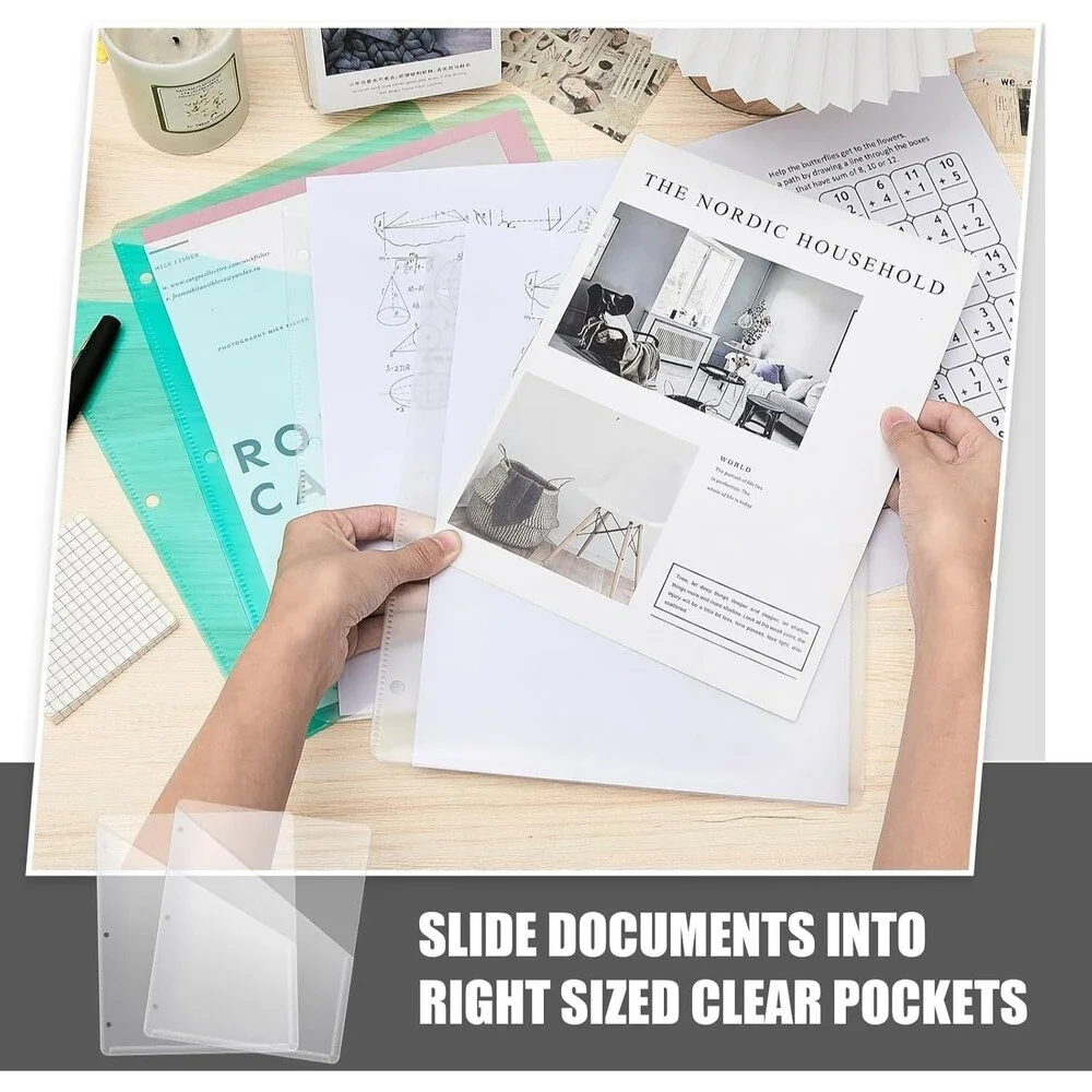 48 Pcs Binder Pockets for 3 Ring Binder Clear Plastic Folders  with 2 Pockets